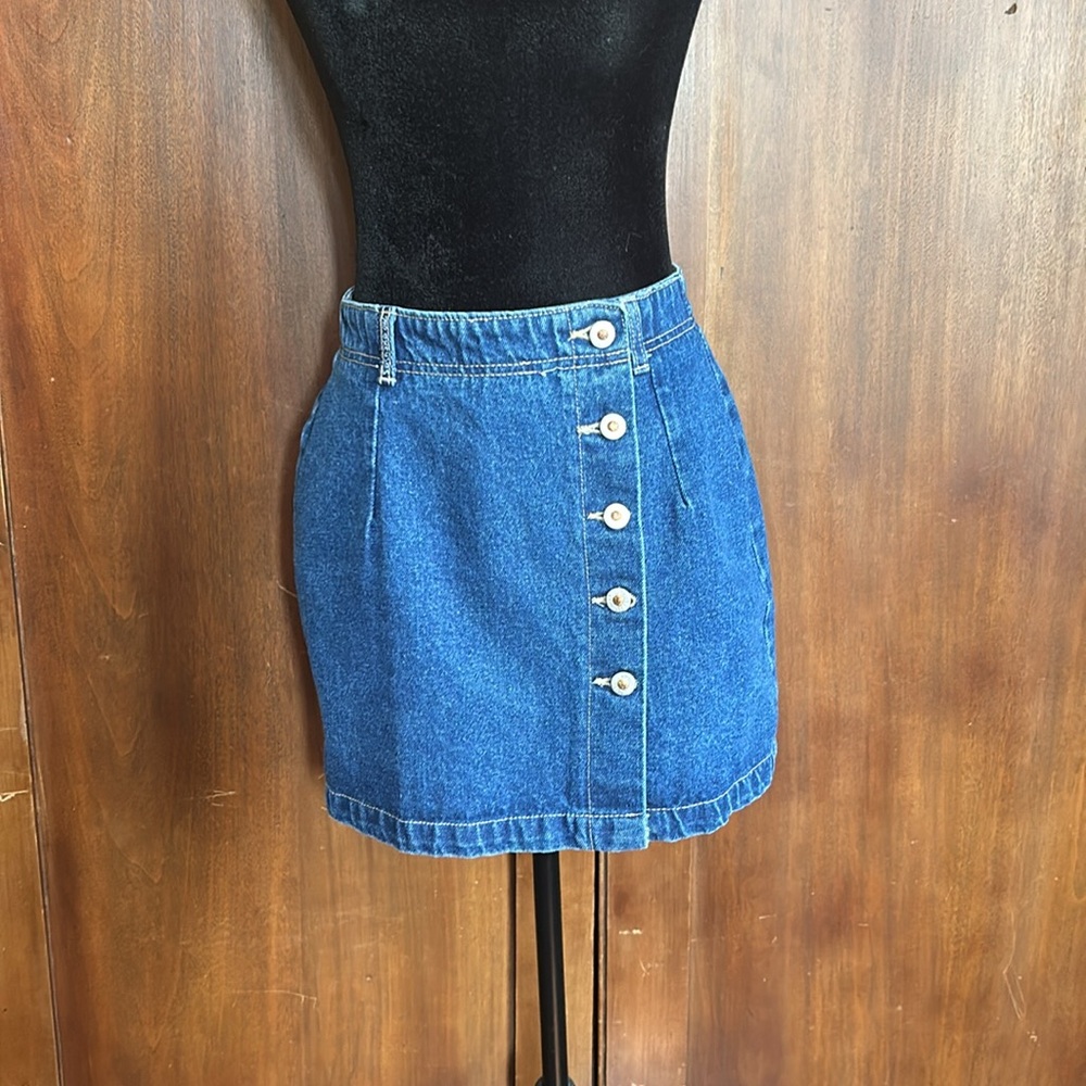 90s Button-front Denim Mini Skirt